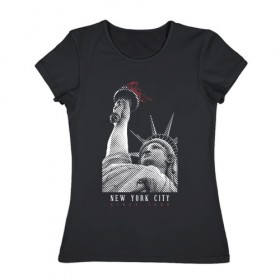 Женская футболка хлопок с принтом Статуя свободы , 100% хлопок | прямой крой, круглый вырез горловины, длина до линии бедер, слегка спущенное плечо | new york | америка | нью йорк | статуя свободы | сша