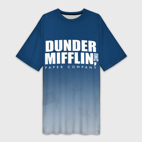 Платье-футболка 3D с принтом The Office: Dunder Mifflin ,  |  | company | dunder | inc | mifflin | office | paper | the | бумага | бумаги | бумажная | дандер | компания | контора | корпорация | листочки | листы | лого | логотип | миффлин | офис | оффис | сериал | сериалы | символ | синий