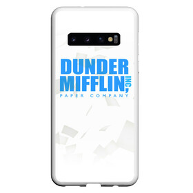 Чехол для Samsung Galaxy S10 с принтом Dunder Mifflin (The Office) , Силикон | Область печати: задняя сторона чехла, без боковых панелей | Тематика изображения на принте: company | dunder | inc | mifflin | office | paper | the | бумага | бумаги | бумажная | дандер | компания | контора | корпорация | листочки | листы | лого | логотип | миффлин | офис | оффис | сериал | сериалы | символ | синий