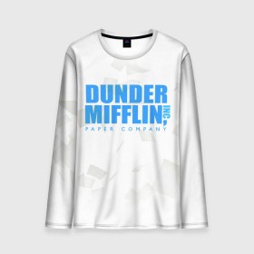 Мужской лонгслив 3D с принтом Dunder Mifflin (The Office) , 100% полиэстер | длинные рукава, круглый вырез горловины, полуприлегающий силуэт | Тематика изображения на принте: company | dunder | inc | mifflin | office | paper | the | бумага | бумаги | бумажная | дандер | компания | контора | корпорация | листочки | листы | лого | логотип | миффлин | офис | оффис | сериал | сериалы | символ | синий