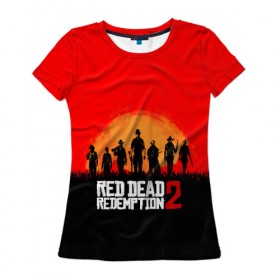 Женская футболка 3D с принтом Red Dead Redemption , 100% полиэфир ( синтетическое хлопкоподобное полотно) | прямой крой, круглый вырез горловины, длина до линии бедер | game | red dead | red dead redemption 2 | redemption 2 | rockstar games | бандиты | дикий запад | игры | ковбои | оружие
