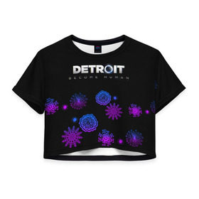 Женская футболка 3D укороченная с принтом Новогодний Detroit: Become human , 100% полиэстер | круглая горловина, длина футболки до линии талии, рукава с отворотами | 