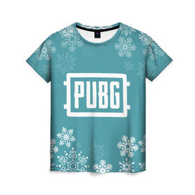 Женская футболка 3D с принтом PUBG Новогодний , 100% полиэфир ( синтетическое хлопкоподобное полотно) | прямой крой, круглый вырез горловины, длина до линии бедер | 