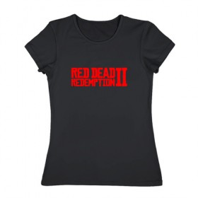 Женская футболка хлопок с принтом Red Dead Redemption 2 , 100% хлопок | прямой крой, круглый вырез горловины, длина до линии бедер, слегка спущенное плечо | game | logo | rdr2 | red dead redemption 2 | rockstar studios | игры | логотип