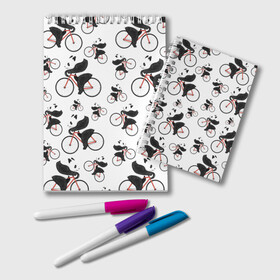 Блокнот с принтом Панды На Велосипеде , 100% бумага | 48 листов, плотность листов — 60 г/м2, плотность картонной обложки — 250 г/м2. Листы скреплены удобной пружинной спиралью. Цвет линий — светло-серый
 | велосипед | мишки | панда | паттерн