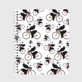 Тетрадь с принтом Панды На Велосипеде , 100% бумага | 48 листов, плотность листов — 60 г/м2, плотность картонной обложки — 250 г/м2. Листы скреплены сбоку удобной пружинной спиралью. Уголки страниц и обложки скругленные. Цвет линий — светло-серый
 | велосипед | мишки | панда | паттерн