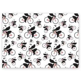 Поздравительная открытка с принтом Панды На Велосипеде , 100% бумага | плотность бумаги 280 г/м2, матовая, на обратной стороне линовка и место для марки
 | велосипед | мишки | панда | паттерн