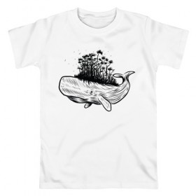 Мужская футболка хлопок с принтом Whale forest , 100% хлопок | прямой крой, круглый вырез горловины, длина до линии бедер, слегка спущенное плечо. | абстракция | кит | лес | природа