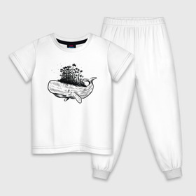 Детская пижама хлопок с принтом Whale forest , 100% хлопок |  брюки и футболка прямого кроя, без карманов, на брюках мягкая резинка на поясе и по низу штанин
 | абстракция | кит | лес | природа