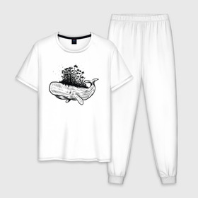 Мужская пижама хлопок с принтом Whale forest , 100% хлопок | брюки и футболка прямого кроя, без карманов, на брюках мягкая резинка на поясе и по низу штанин
 | абстракция | кит | лес | природа