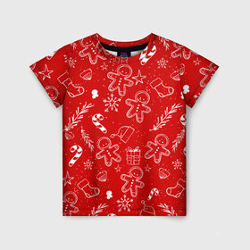 Детская футболка 3D с принтом Новогоднее настроение RED , 100% гипоаллергенный полиэфир | прямой крой, круглый вырез горловины, длина до линии бедер, чуть спущенное плечо, ткань немного тянется | настроение | новый год | печенье | подарки