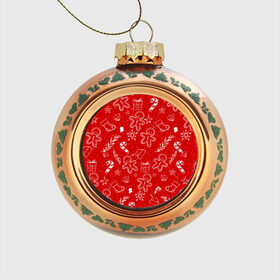 Стеклянный ёлочный шар с принтом Новогоднее настроение RED , Стекло | Диаметр: 80 мм | настроение | новый год | печенье | подарки