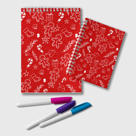Блокнот с принтом Новогоднее настроение RED , 100% бумага | 48 листов, плотность листов — 60 г/м2, плотность картонной обложки — 250 г/м2. Листы скреплены удобной пружинной спиралью. Цвет линий — светло-серый
 | Тематика изображения на принте: настроение | новый год | печенье | подарки