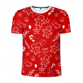 Мужская футболка 3D спортивная с принтом Новогоднее настроение RED , 100% полиэстер с улучшенными характеристиками | приталенный силуэт, круглая горловина, широкие плечи, сужается к линии бедра | настроение | новый год | печенье | подарки