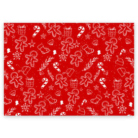 Поздравительная открытка с принтом Новогоднее настроение RED , 100% бумага | плотность бумаги 280 г/м2, матовая, на обратной стороне линовка и место для марки
 | настроение | новый год | печенье | подарки