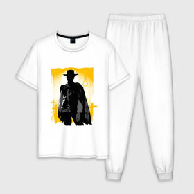 Мужская пижама хлопок с принтом Клинт Иствуд , 100% хлопок | брюки и футболка прямого кроя, без карманов, на брюках мягкая резинка на поясе и по низу штанин
 | актер | вестерн | дикий запад | кино | клинт иствуд | ковбой | солнце | стрелок | человек | шляпа