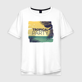 Мужская футболка хлопок Oversize с принтом Тропическое лето , 100% хлопок | свободный крой, круглый ворот, “спинка” длиннее передней части | Тематика изображения на принте: лето | море | отдых | пальма | песок | пляж | путешествия | солнце