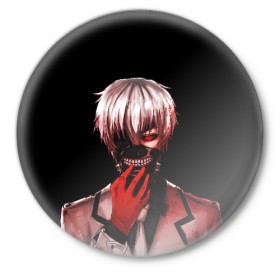 Значок с принтом Ken Kaneki ,  металл | круглая форма, металлическая застежка в виде булавки | anime | blood | eyepatch | ghoul | kaneki | ken | one eyed | tokyo | tokyoghoul | гуль | канеки | кен | кровь | одноглазый | токийский