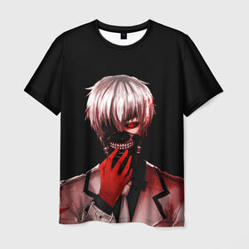 Мужская футболка 3D с принтом Ken Kaneki , 100% полиэфир | прямой крой, круглый вырез горловины, длина до линии бедер | anime | blood | eyepatch | ghoul | kaneki | ken | one eyed | tokyo | tokyoghoul | гуль | канеки | кен | кровь | одноглазый | токийский