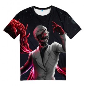 Мужская футболка 3D с принтом Ken Kaneki , 100% полиэфир | прямой крой, круглый вырез горловины, длина до линии бедер | anime | blood | eyepatch | ghoul | kaneki | ken | one eyed | tokyo | tokyoghoul | гуль | канеки | кен | кровь | одноглазый | токийский