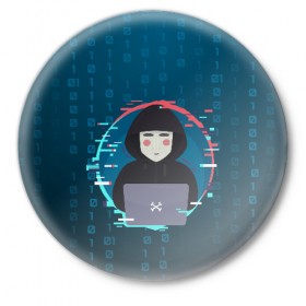 Значок с принтом Anonymous hacker ,  металл | круглая форма, металлическая застежка в виде булавки | anonymous | hacker | it | аноним | взлом | компьютер | ноутбук | программист | хакер