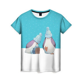 Женская футболка 3D с принтом Милые пингвинчики , 100% полиэфир ( синтетическое хлопкоподобное полотно) | прямой крой, круглый вырез горловины, длина до линии бедер | christmas | new | pinguin | snow | snowflakes | winter | xmas | year | год | зима | новый | пингвин | рождество | снег | снежинки