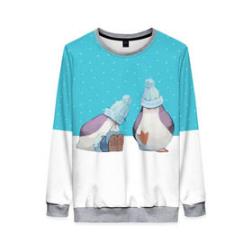 Женский свитшот 3D с принтом Милые пингвинчики , 100% полиэстер с мягким внутренним слоем | круглый вырез горловины, мягкая резинка на манжетах и поясе, свободная посадка по фигуре | christmas | new | pinguin | snow | snowflakes | winter | xmas | year | год | зима | новый | пингвин | рождество | снег | снежинки