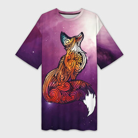 Платье-футболка 3D с принтом Космическая Лиса ,  |  | cute | fox | foxes | ginger | space | tail | забавная | космическая | космокот | космонавт | космонавты | космос | лис | лиса | лисица | лисицы | лисичка | лисички | лисы | милая | рыжая | рыжие | смешная | фыр | хвост