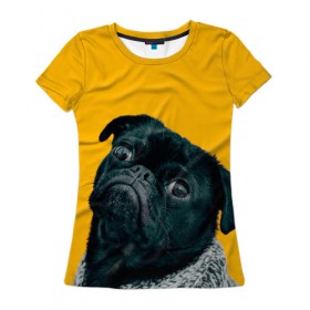 Женская футболка 3D с принтом Бульдожка , 100% полиэфир ( синтетическое хлопкоподобное полотно) | прямой крой, круглый вырез горловины, длина до линии бедер | бульдог | паг | пес | собака | черный