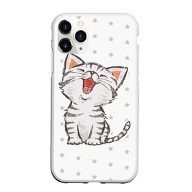 Чехол для iPhone 11 Pro Max матовый с принтом Милейший Котик , Силикон |  | cat | cats | cute | kitten | kitty | pussy | smile | звезды | кот | котенок | котик | котики | коты | котята | кошечка | кошечки | кошка | кошки | милая | милота | милый | полосатый | смеется | улыбается | улыбака | улыбка