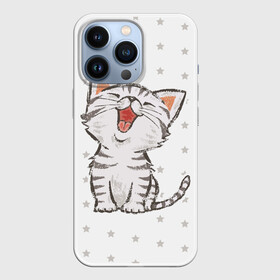 Чехол для iPhone 13 Pro с принтом Милейший Котик ,  |  | Тематика изображения на принте: cat | cats | cute | kitten | kitty | pussy | smile | звезды | кот | котенок | котик | котики | коты | котята | кошечка | кошечки | кошка | кошки | милая | милота | милый | полосатый | смеется | улыбается | улыбака | улыбка