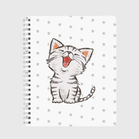 Тетрадь с принтом Милейший Котик , 100% бумага | 48 листов, плотность листов — 60 г/м2, плотность картонной обложки — 250 г/м2. Листы скреплены сбоку удобной пружинной спиралью. Уголки страниц и обложки скругленные. Цвет линий — светло-серый
 | Тематика изображения на принте: cat | cats | cute | kitten | kitty | pussy | smile | звезды | кот | котенок | котик | котики | коты | котята | кошечка | кошечки | кошка | кошки | милая | милота | милый | полосатый | смеется | улыбается | улыбака | улыбка