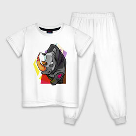 Детская пижама хлопок с принтом Носорог , 100% хлопок |  брюки и футболка прямого кроя, без карманов, на брюках мягкая резинка на поясе и по низу штанин
 | 
