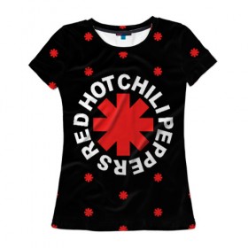 Женская футболка 3D с принтом Red Hot Chili Peppers , 100% полиэфир ( синтетическое хлопкоподобное полотно) | прямой крой, круглый вырез горловины, длина до линии бедер | chili | cross | hot | logo | music | peppers | red | red hot chili peppers | rhcp | rock | star | symbol | звезда | звездочка | красная | красный | крест | логотип | музыка | перцы | рок | символ | цветок | цветочек | чили