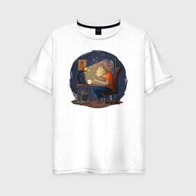 Женская футболка хлопок Oversize с принтом IT - кот , 100% хлопок | свободный крой, круглый ворот, спущенный рукав, длина до линии бедер
 | birdborn | it | админ | подарок | программист | профессия | работа