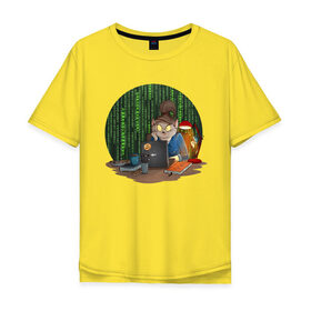 Мужская футболка хлопок Oversize с принтом IT - кошечка , 100% хлопок | свободный крой, круглый ворот, “спинка” длиннее передней части | birdborn | it | админ | подарок | программист | профессия | работа