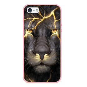 Чехол для iPhone 5/5S матовый с принтом Лев с молнией , Силикон | Область печати: задняя сторона чехла, без боковых панелей | глаза | гроза | зверь | король | кот | кошка | прайд | царь | шрам