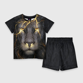 Детский костюм с шортами 3D с принтом Лев с молнией ,  |  | глаза | гроза | зверь | король | кот | кошка | прайд | царь | шрам