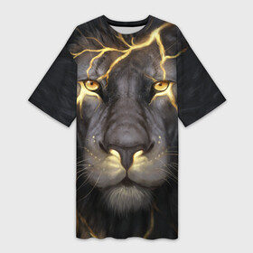 Платье-футболка 3D с принтом Лев с молнией ,  |  | глаза | гроза | зверь | король | кот | кошка | прайд | царь | шрам
