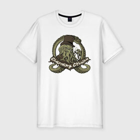 Мужская футболка премиум с принтом Charming Cthulhu , 92% хлопок, 8% лайкра | приталенный силуэт, круглый вырез ворота, длина до линии бедра, короткий рукав | бог | божество | даркуотер | море | океан | осьминог