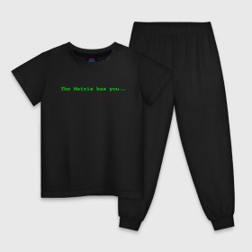 Детская пижама хлопок с принтом The Matrix has you... , 100% хлопок |  брюки и футболка прямого кроя, без карманов, на брюках мягкая резинка на поясе и по низу штанин
 | matrix | андерсон | киану | код | компьютер. монитор. пк | матрица | послание | ривз | сообщение | томас