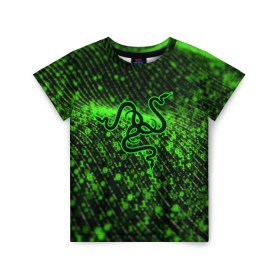 Детская футболка 3D с принтом RAZER , 100% гипоаллергенный полиэфир | прямой крой, круглый вырез горловины, длина до линии бедер, чуть спущенное плечо, ткань немного тянется | 101 | brand | company | gamer | green | logo | mamba | naga | player | razer | rzr | snake | бренд | железо | зеленый | змея | компания | лого | рейзер | софт