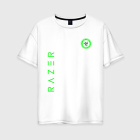 Женская футболка хлопок Oversize с принтом RAZER , 100% хлопок | свободный крой, круглый ворот, спущенный рукав, длина до линии бедер
 | 101 | brand | company | gamer | green | logo | mamba | naga | player | razer | rzr | snake | бренд | железо | зеленый | змея | компания | лого | рейзер | софт