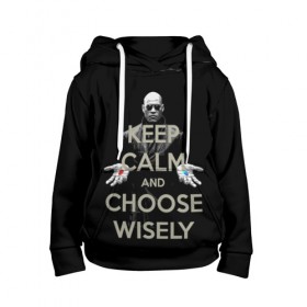 Детская толстовка 3D с принтом Keep calm and choose wisely , 100% полиэстер | двухслойный капюшон со шнурком для регулировки, мягкие манжеты на рукавах и по низу толстовки, спереди карман-кенгуру с мягким внутренним слоем | art | film | keep calm | matrix | neo | ttdwakeupneo | выбирай с умом | выбор | кип калм | красная | матрица | морфиус | нео | пилюли | реальность | руки | синяя | тринити | черный