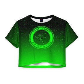 Женская футболка 3D укороченная с принтом RAZER SPACE , 100% полиэстер | круглая горловина, длина футболки до линии талии, рукава с отворотами | 101 | brand | company | gamer | green | logo | mamba | naga | player | razer | rzr | snake | space | бренд | железо | зеленый | змея | компания | космос | лого | рейзер | софт