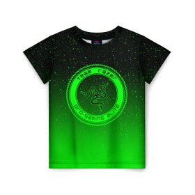 Детская футболка 3D с принтом RAZER SPACE , 100% гипоаллергенный полиэфир | прямой крой, круглый вырез горловины, длина до линии бедер, чуть спущенное плечо, ткань немного тянется | 101 | brand | company | gamer | green | logo | mamba | naga | player | razer | rzr | snake | space | бренд | железо | зеленый | змея | компания | космос | лого | рейзер | софт