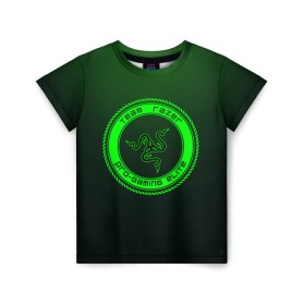 Детская футболка 3D с принтом RAZER , 100% гипоаллергенный полиэфир | прямой крой, круглый вырез горловины, длина до линии бедер, чуть спущенное плечо, ткань немного тянется | 101 | brand | company | gamer | green | logo | mamba | naga | player | razer | rzr | snake | бренд | железо | зеленый | змея | компания | лого | рейзер | софт