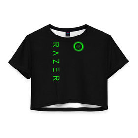 Женская футболка 3D укороченная с принтом RAZER , 100% полиэстер | круглая горловина, длина футболки до линии талии, рукава с отворотами | 101 | brand | company | gamer | green | logo | mamba | naga | player | razer | rzr | snake | бренд | железо | зеленый | змея | компания | лого | рейзер | софт