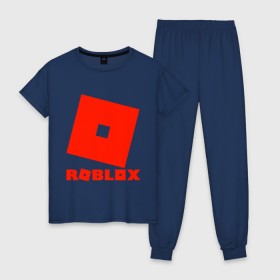 Женская пижама хлопок с принтом Roblox Logo , 100% хлопок | брюки и футболка прямого кроя, без карманов, на брюках мягкая резинка на поясе и по низу штанин | logo | roblox | лого | логотип | надпись | роблокс
