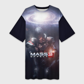 Платье-футболка 3D с принтом MASS EFFECT 3 ,  |  | amdromeda initiative | andromeda | game | gun | hemet | n7 | rifle | ryder | soldier | space | star | weapon